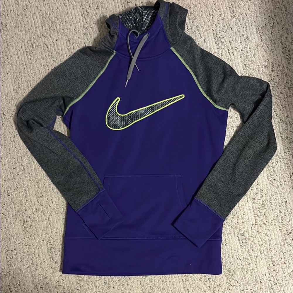 Nike Purple & Gray Dri-FIT Pullover Hoodie with Neon Swoosh
